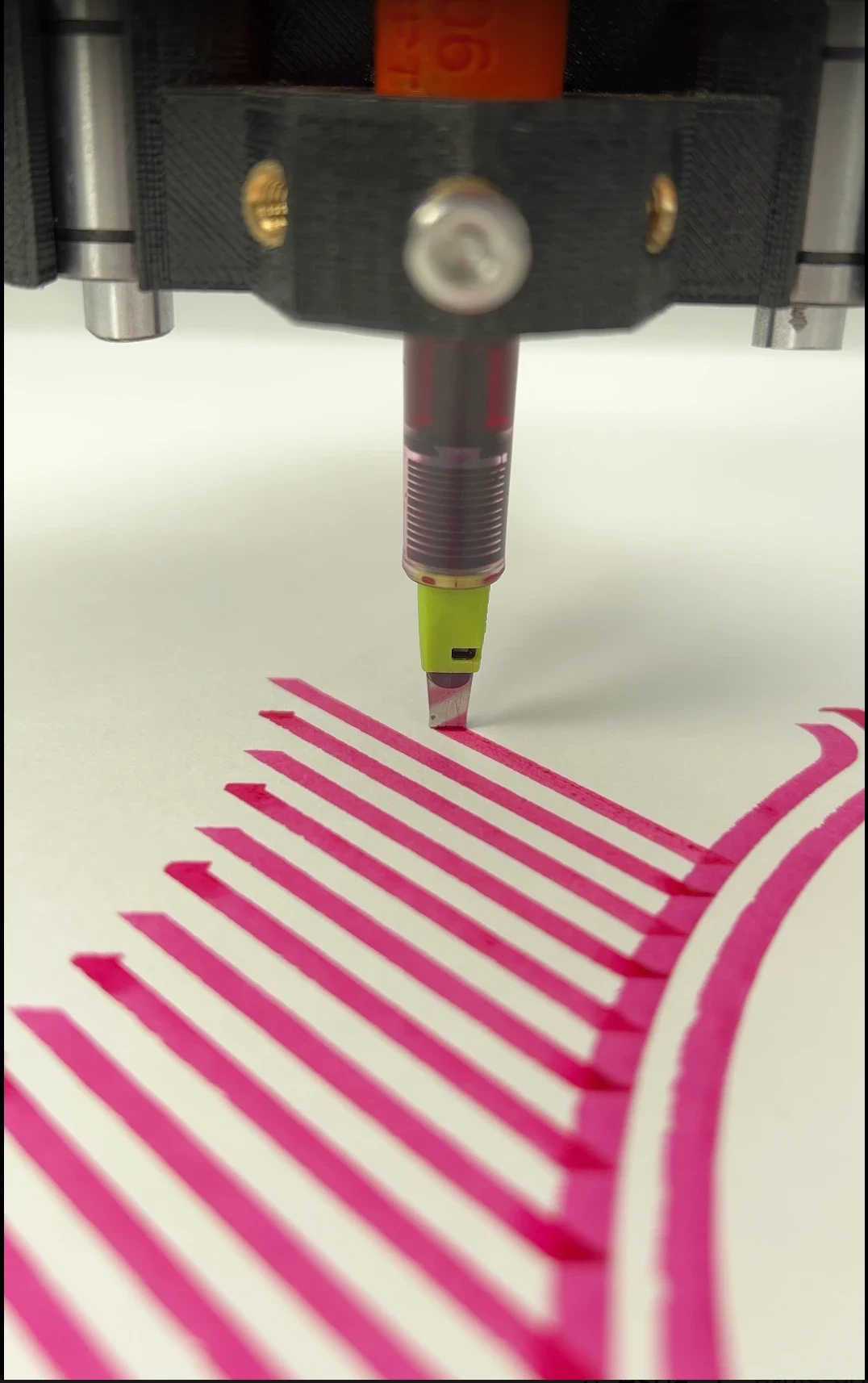 Plotting Strikes in pink ink with a chisel nib